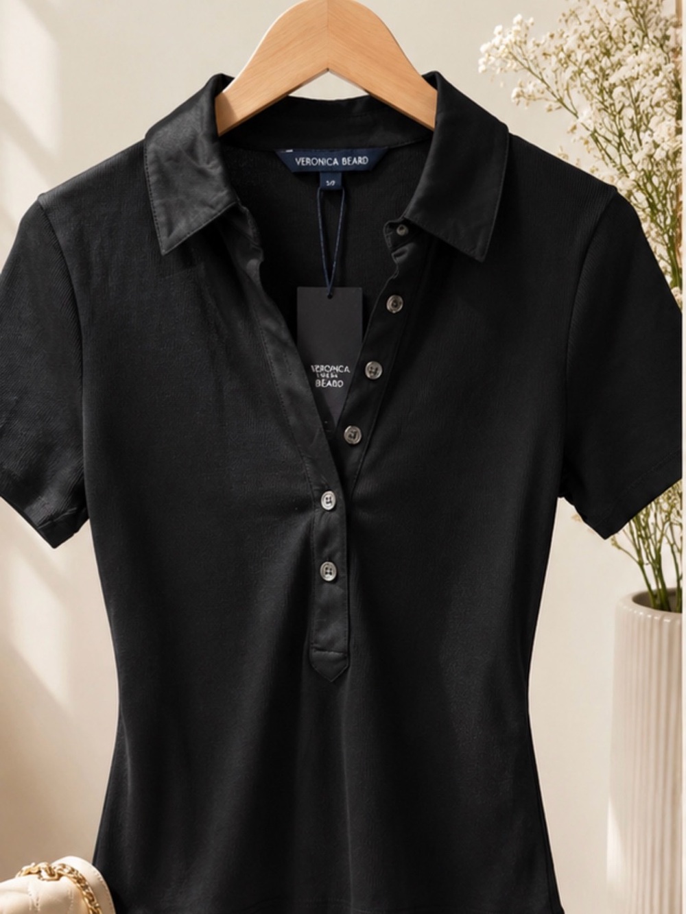 Veronica Beard Black Short-Sleeve Button-Front Shirt